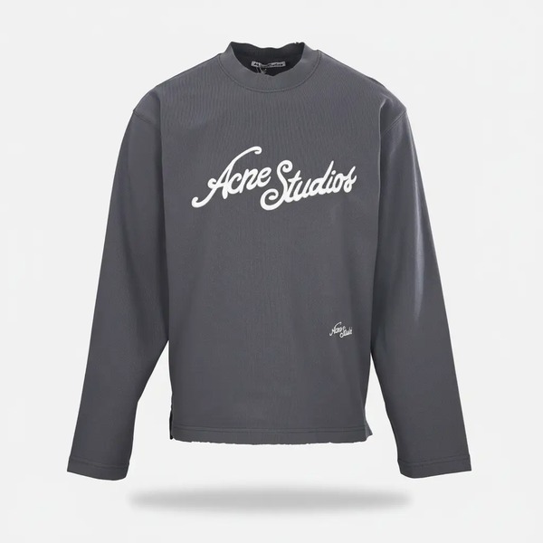 アクネ ストゥディオズ 刺繍ロゴ ロングスリーブTシャツ チャコールグレー