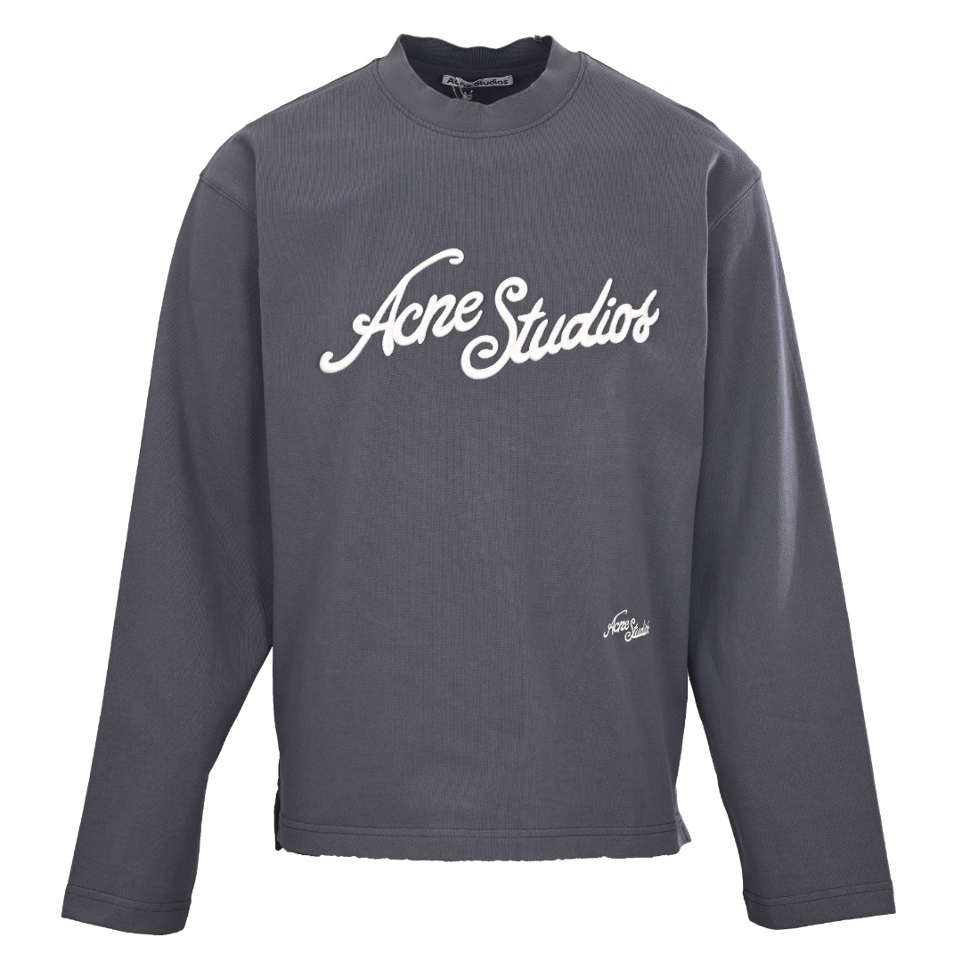 アクネ ストゥディオズ 刺繍ロゴ ロングスリーブTシャツ チャコールグレー 詳細画像 1