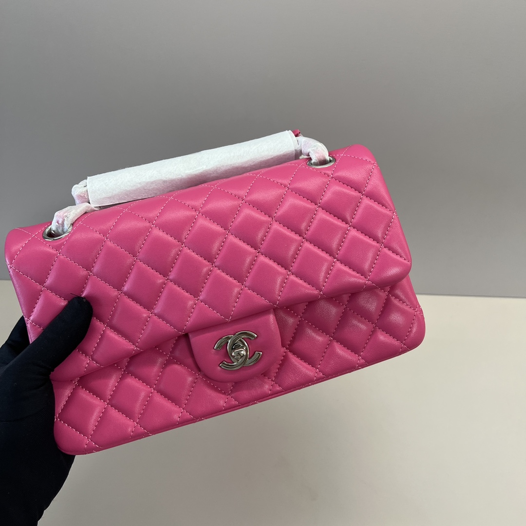 シャネル クラシックフラップ 2.55 ラムスキン チェーンショルダーバッグ 25cm ローズピンク シルバー金具 詳細画像 3
