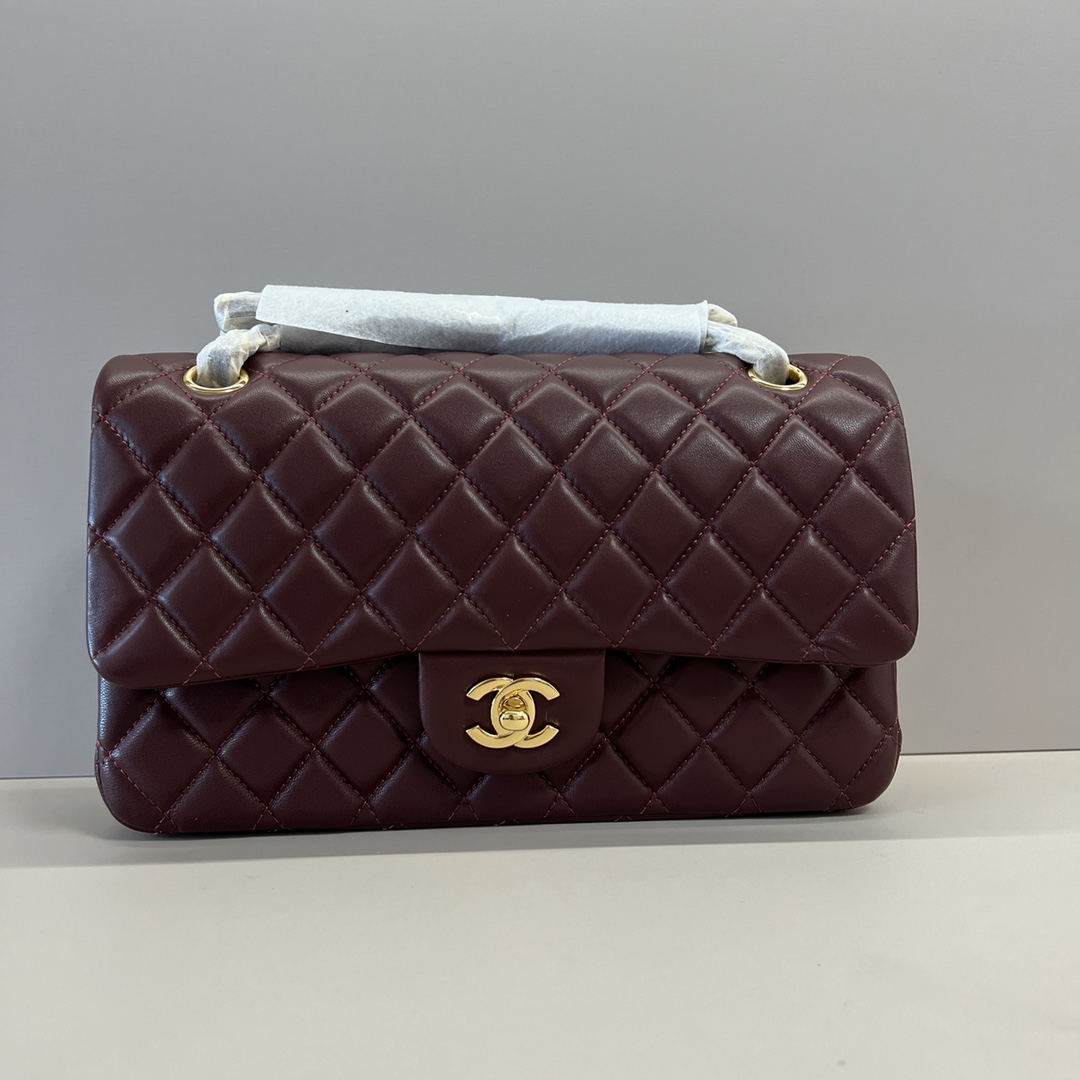 シャネル クラシックフラップ 2.55 ダイヤモンドキルト CF 25cm ラムスキン チェーンショルダーバッグ ワインレッド ゴールド金具 詳細画像 1