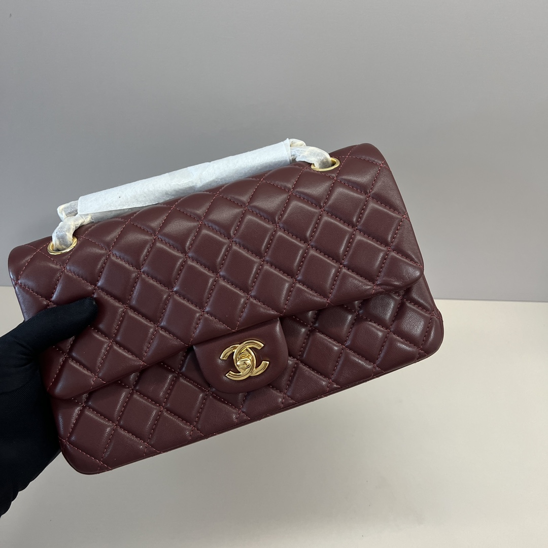 シャネル クラシックフラップ 2.55 ダイヤモンドキルト CF 25cm ラムスキン チェーンショルダーバッグ ワインレッド ゴールド金具 詳細画像 3