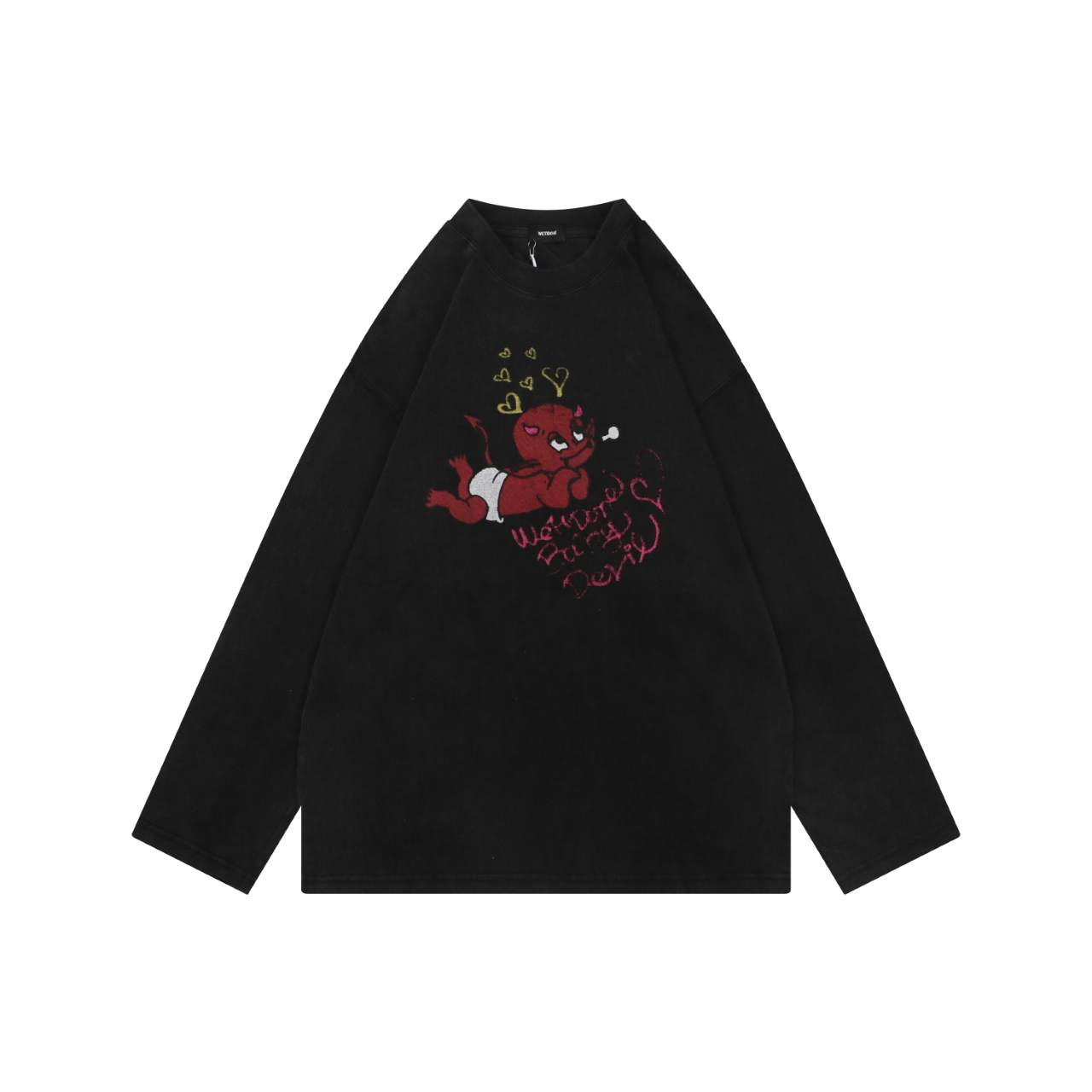 ウェルダン 小悪魔プリント ロングスリーブTシャツ ブラック 詳細画像 1