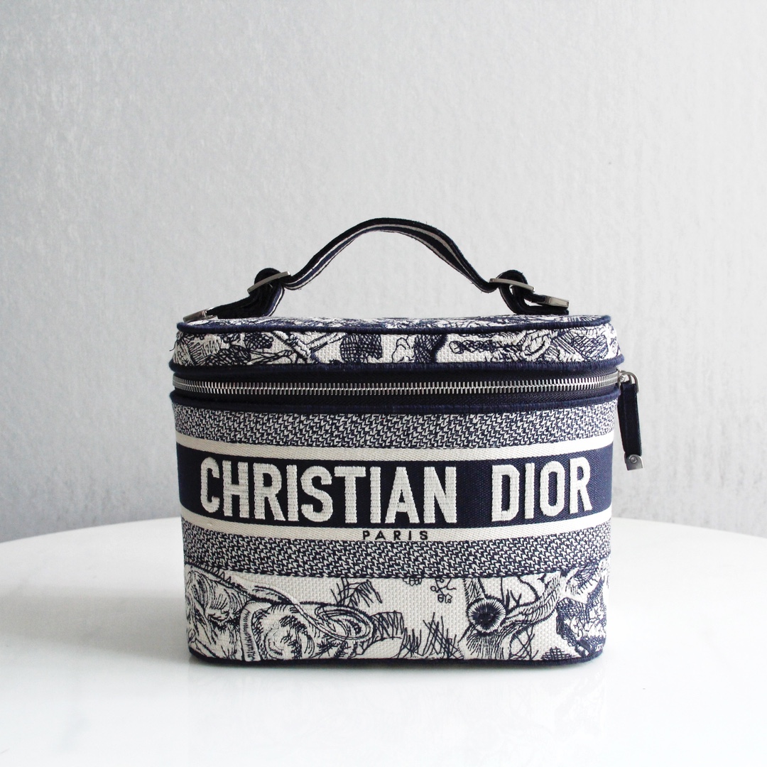 ディオール Travel バニティケース トワル・ドゥ・ジュイ刺繍キャンバス ネイビー×ホワイト 詳細画像 1