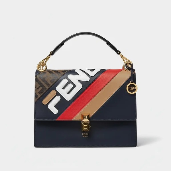 フェンディ FENDI x FILA カーフレザー ショルダーハンドバッグ ネイビー