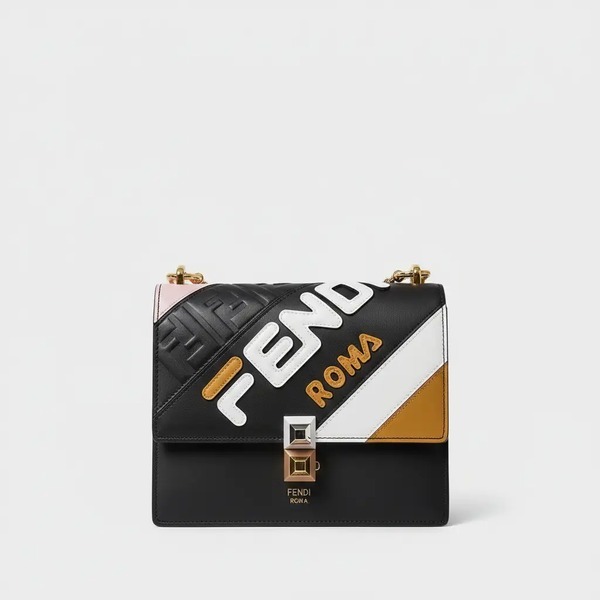 フェンディ FENDI × FILA コラボ カーフスキン ショルダーハンドバッグ ブラック