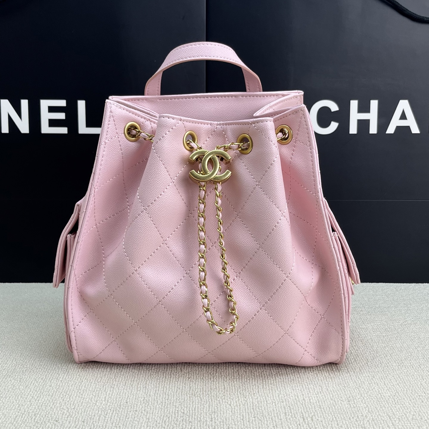 シャネル スモール キルティング ドローストリング バックパック ピンク 詳細画像 1