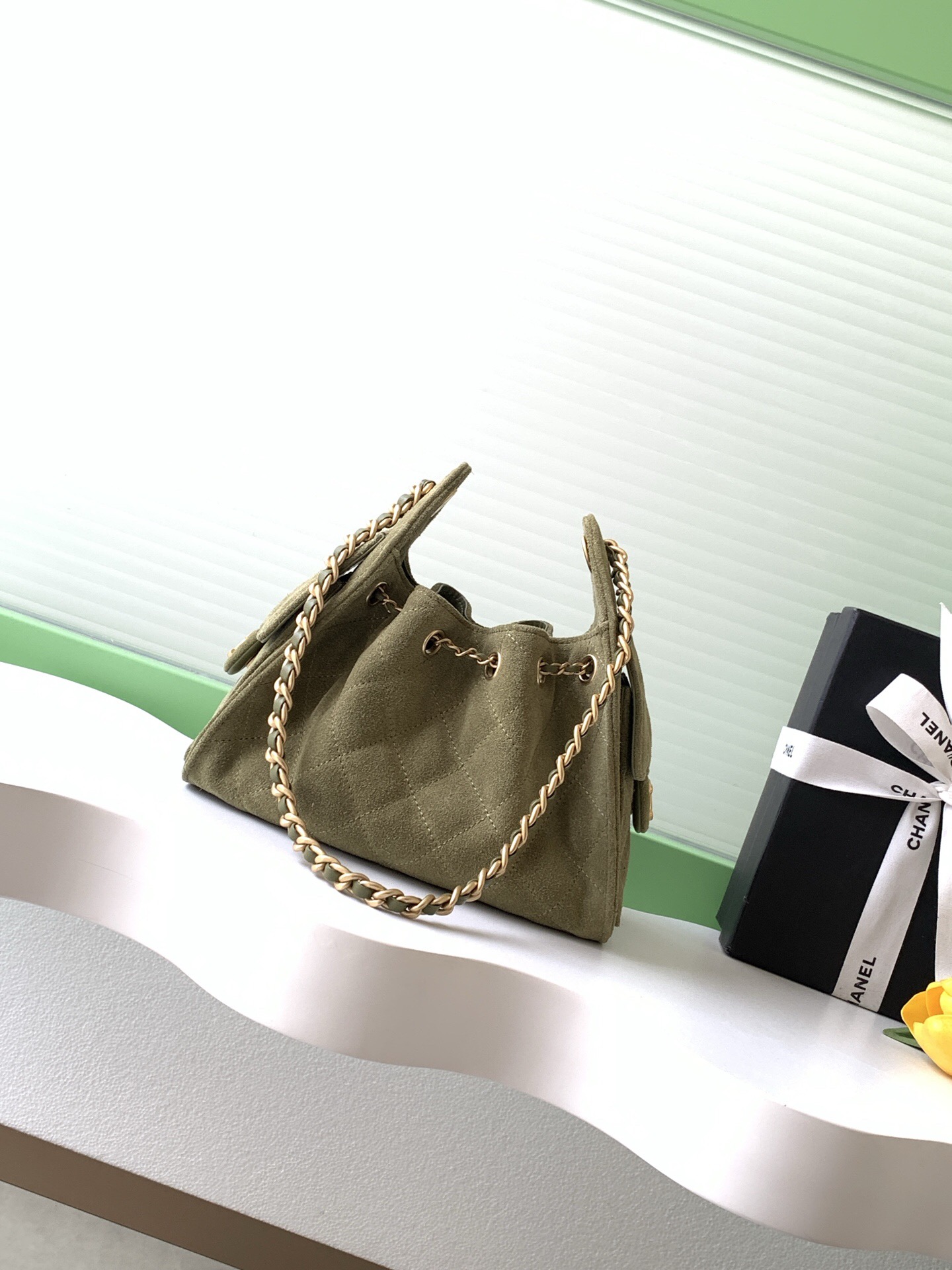シャネル ミニ スエード チェーン ショルダーバッグ 抹茶グリーン AS5631 詳細画像 3