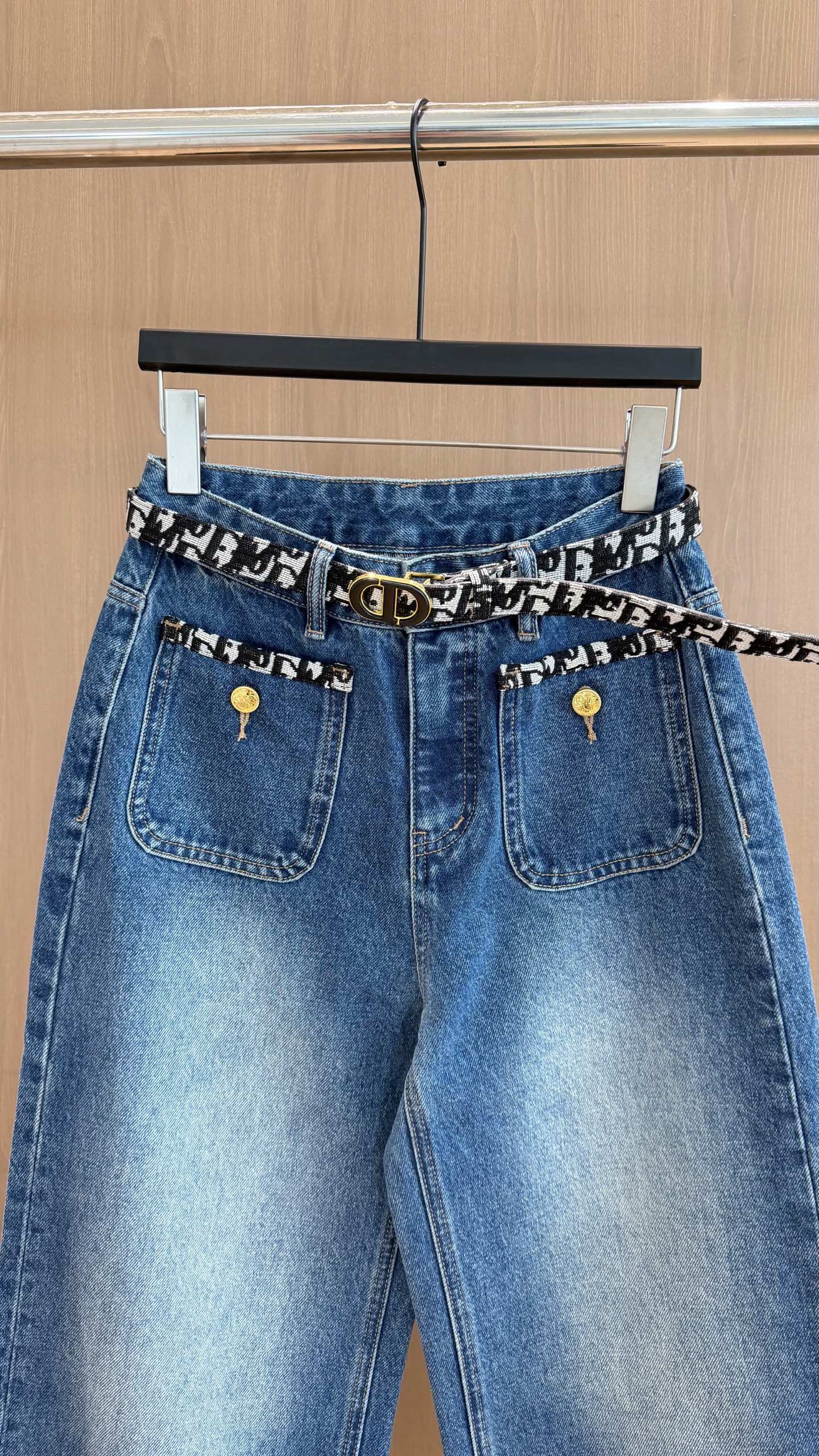刺繍ストレートジーンズ ブルー 詳細画像 3