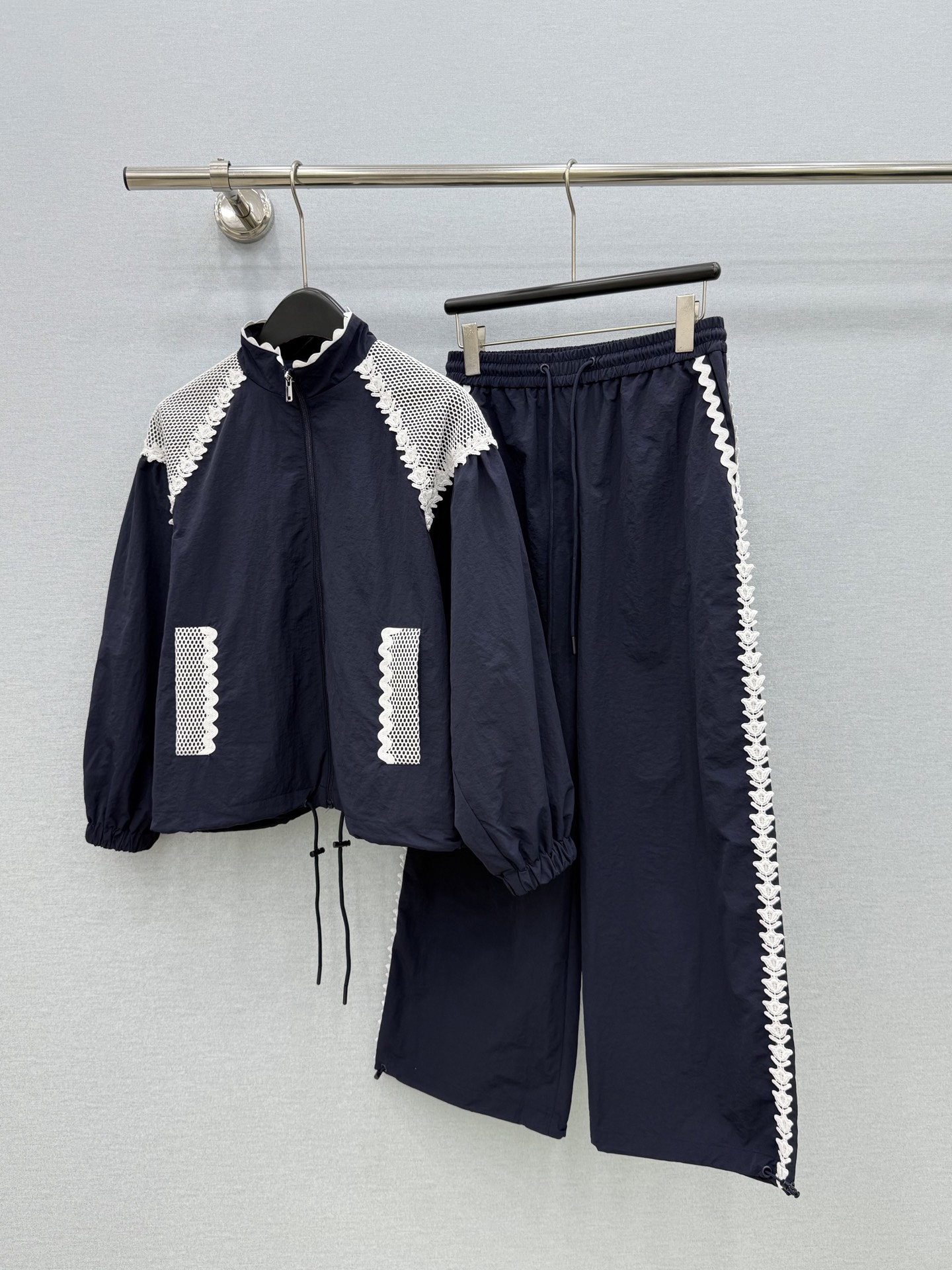 配色レーストリム ジップアップジャケット ネイビー 詳細画像 1