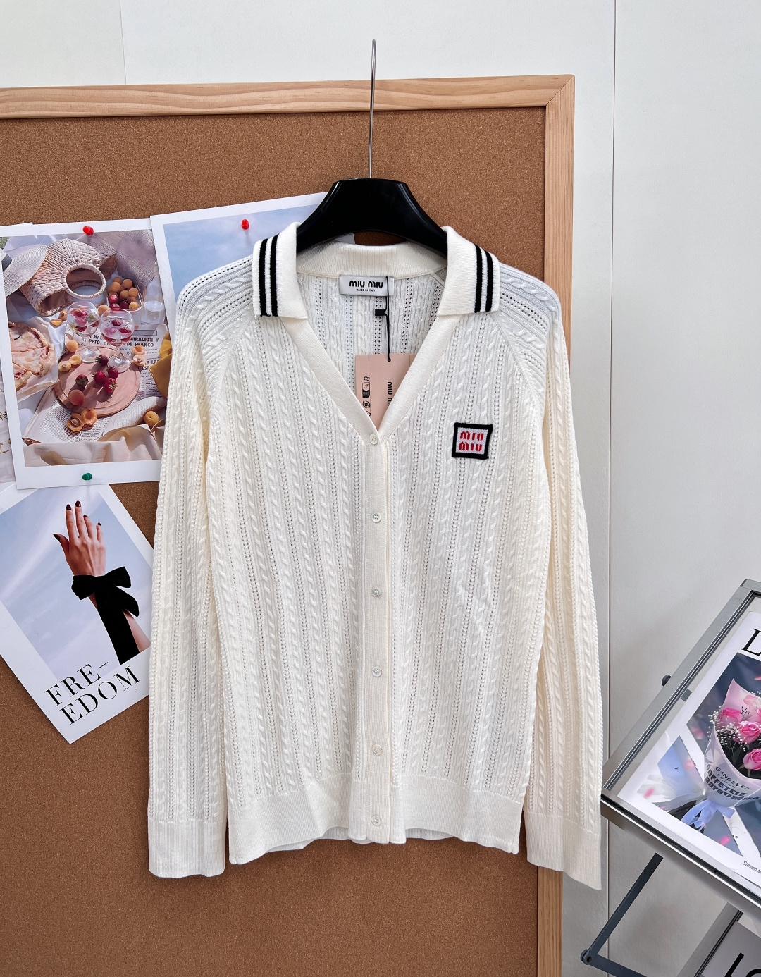 ミュウミュウ ケーブルニット カシミヤブレンド ポロカーディガン 詳細画像 1