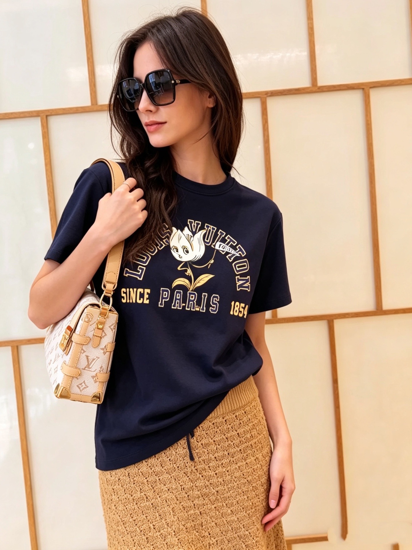 ロエベ テキスト&グラフィックプリント 半袖Tシャツ ネイビー