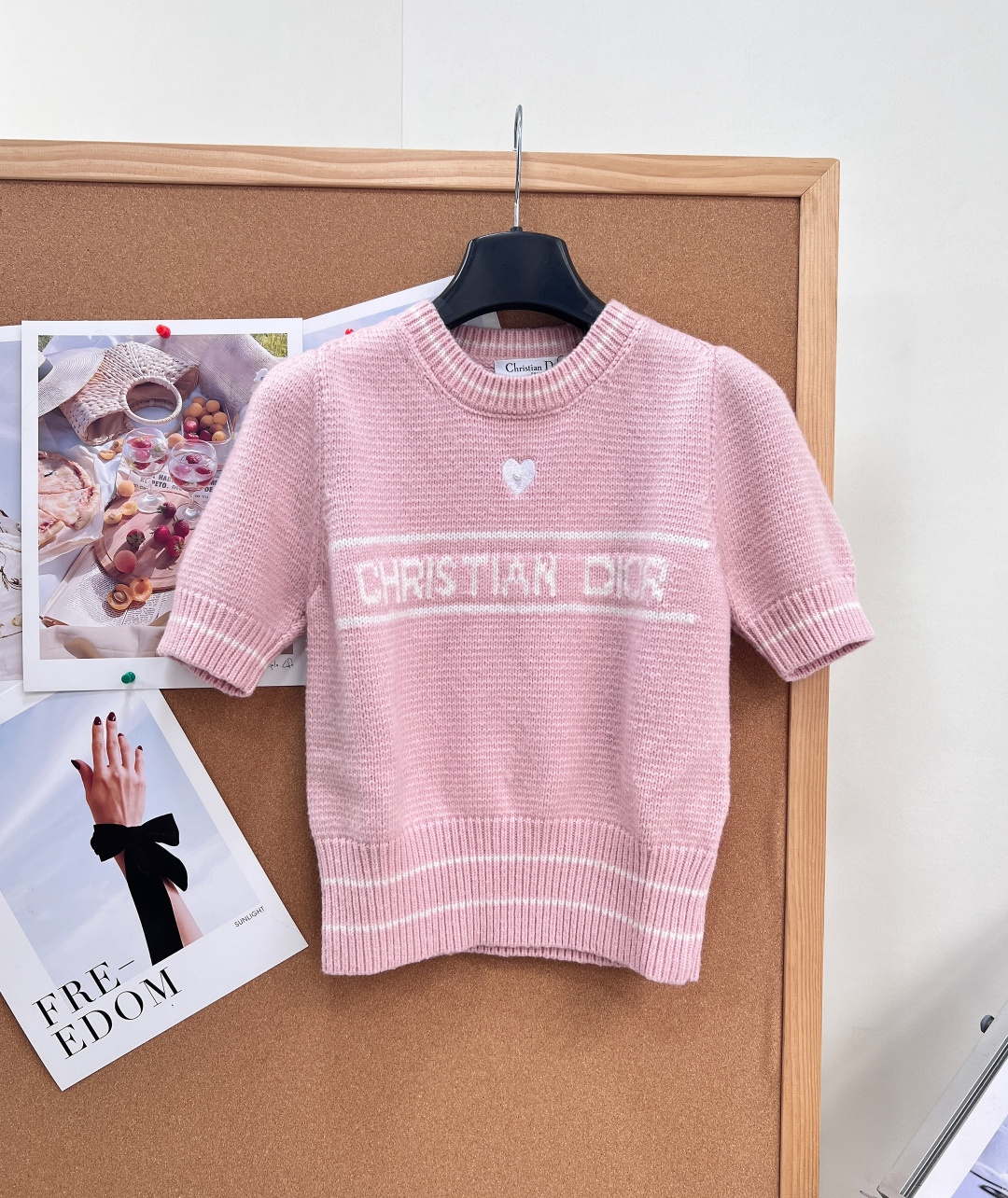 ディオール ハート刺繍 ショートスリーブ ニットトップス ピーチピンク 詳細画像 1
