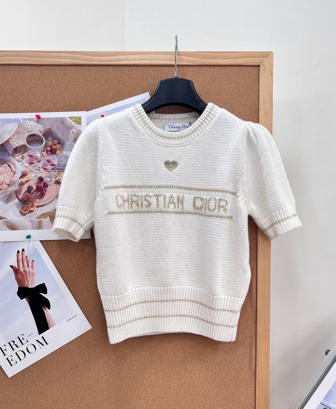 ディオール ハート刺繍 半袖ニットトップス ミルクホワイト 詳細画像 1