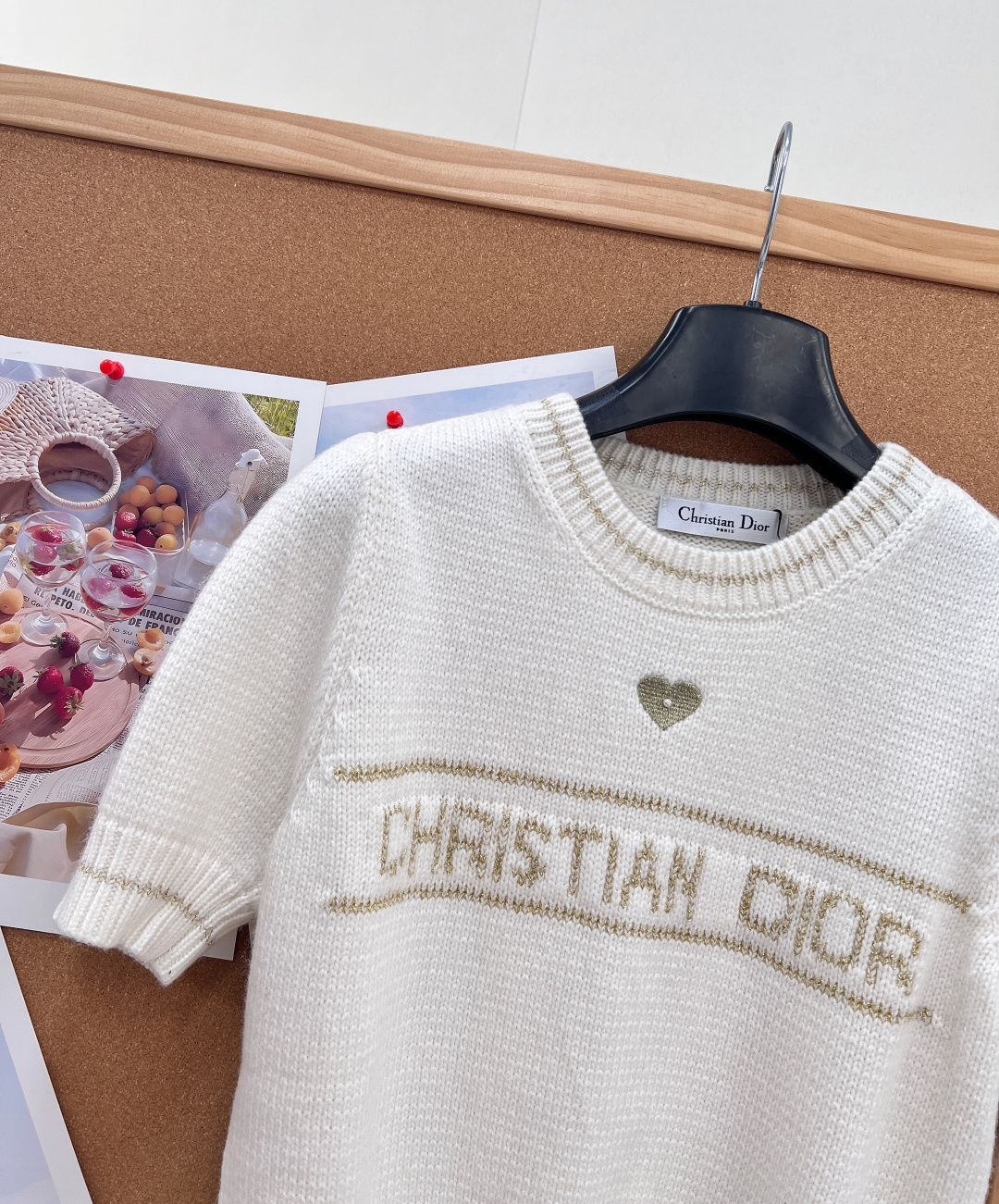 ディオール ハート刺繍 半袖ニットトップス ミルクホワイト 詳細画像 3