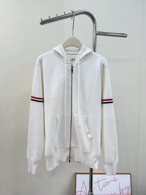 袖ライン入りジップアップニットパーカー アイボリー T224300 詳細画像 1