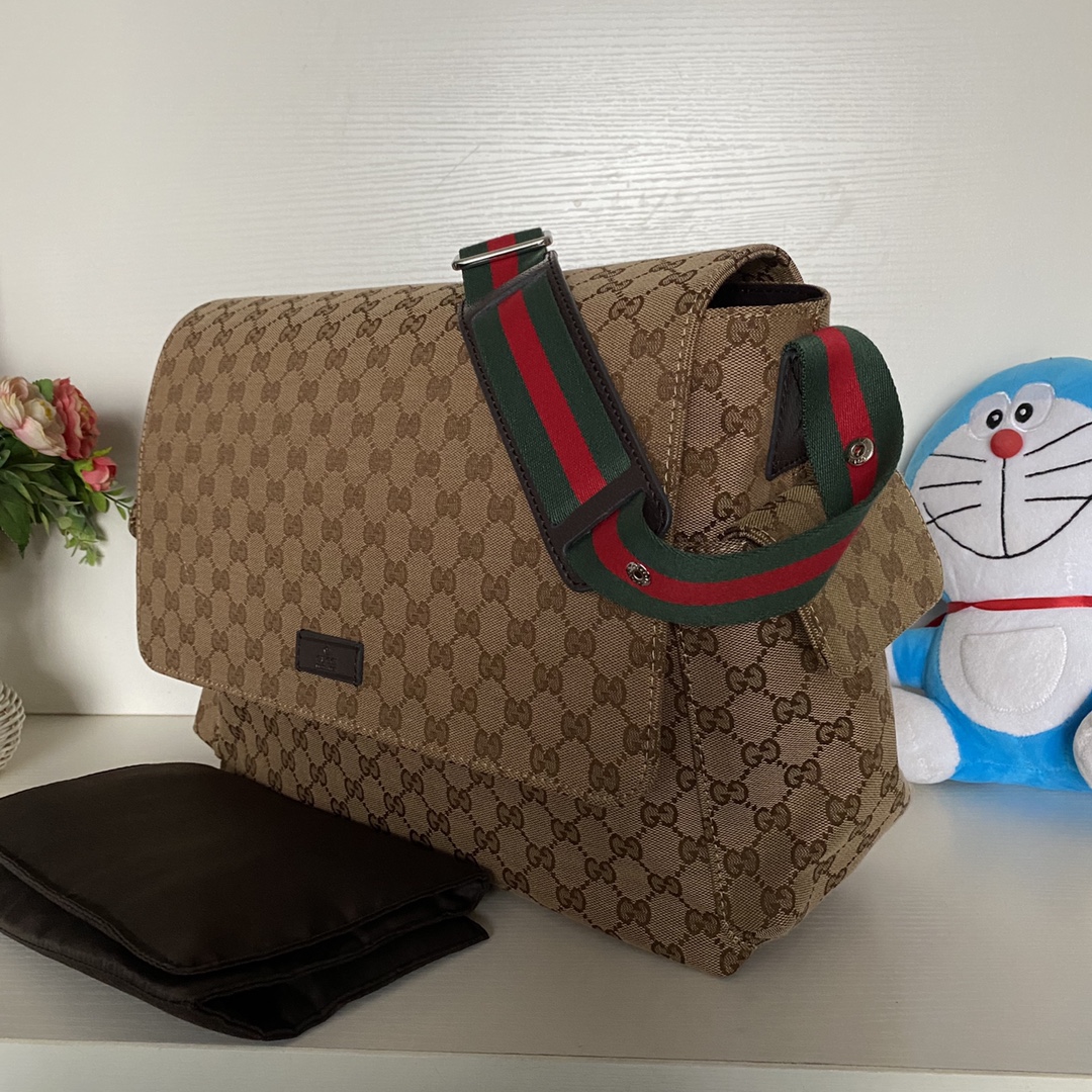 グッチ キャンバス＆牛革 ラージ クロスボディバッグ コーヒー 詳細画像 3