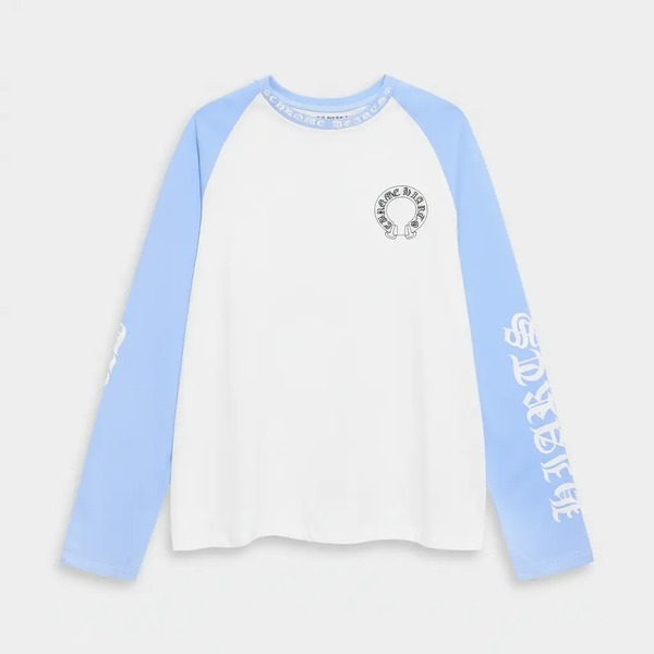クロムハーツ ホースシュー ラグラン長袖Tシャツ ホワイト ライトブルー