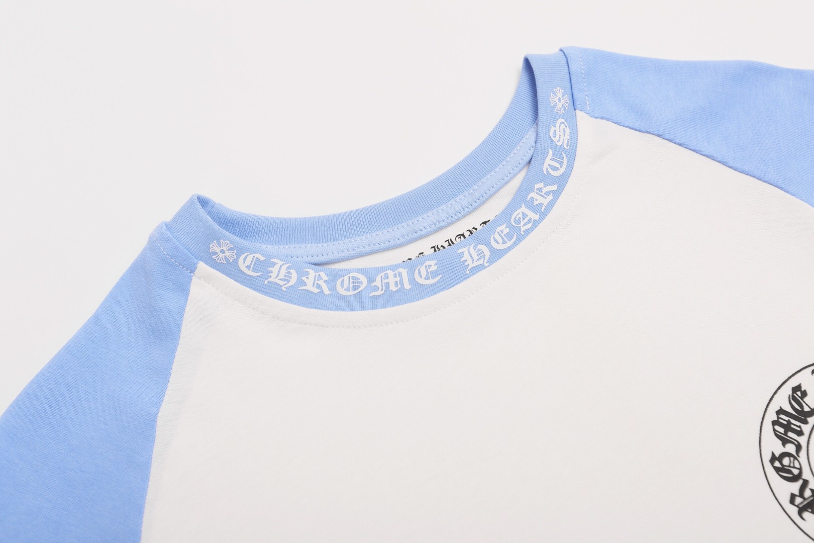 クロムハーツ ホースシュー ラグラン長袖Tシャツ ホワイト ライトブルー 詳細画像 3