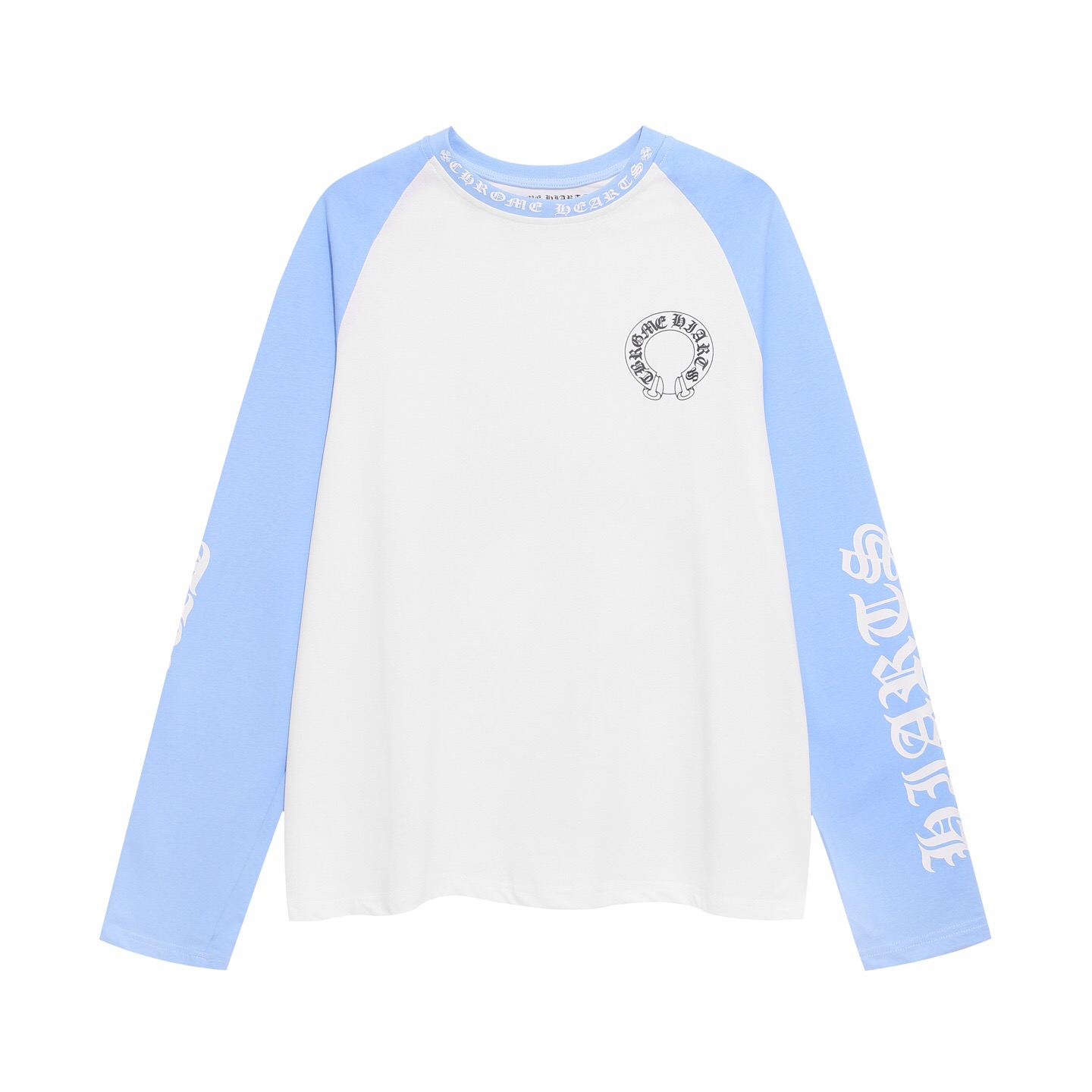クロムハーツ ホースシュー ラグラン長袖Tシャツ ホワイト ライトブルー 詳細画像 1