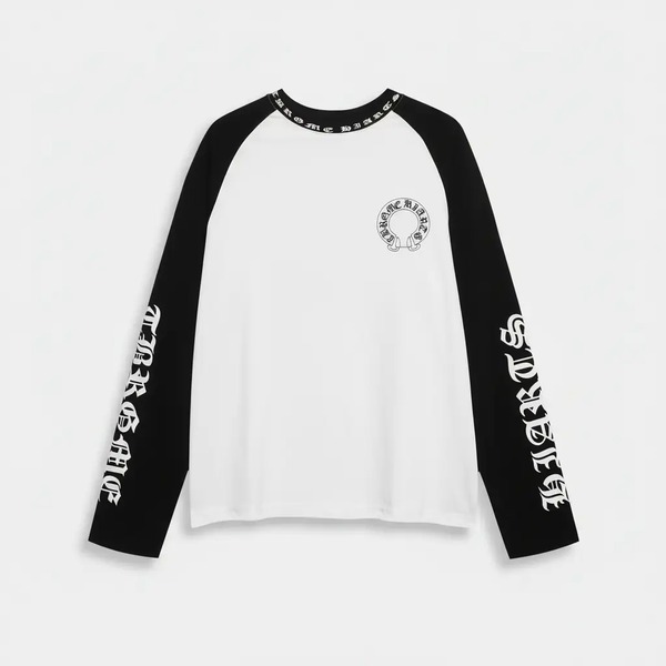 クロムハーツ ホースシュー ラグラン長袖Tシャツ ホワイト ブラック