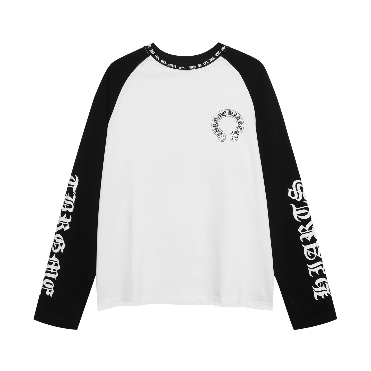 クロムハーツ ホースシュー ラグラン長袖Tシャツ ホワイト ブラック 詳細画像 1
