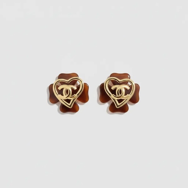 シャネル CC ハート ピアス ブラウン ゴールド