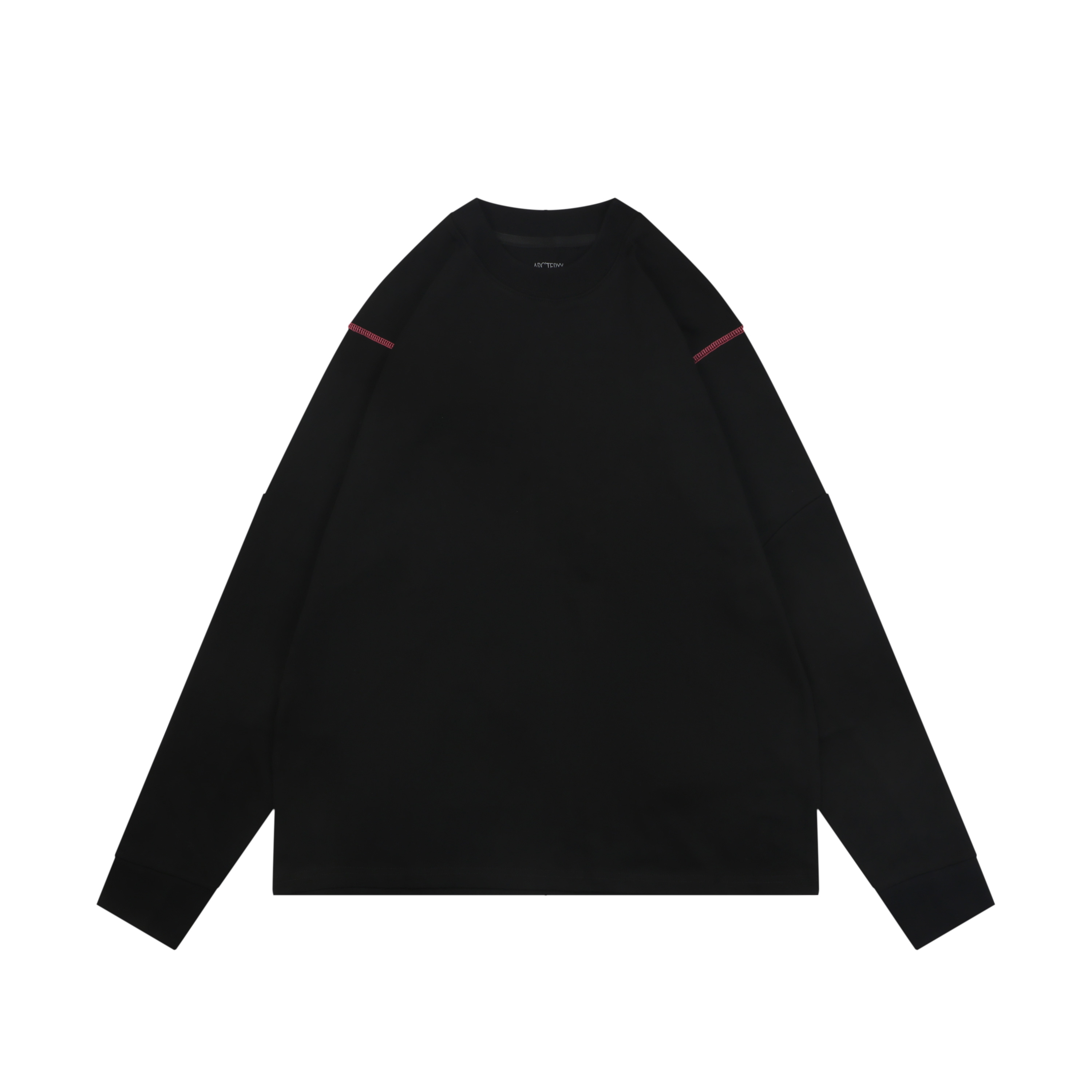 コントラストステッチ 長袖Tシャツ ブラック 詳細画像 1