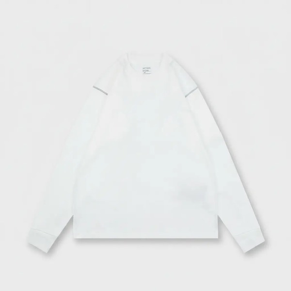 コントラストステッチ 長袖Tシャツ ホワイト