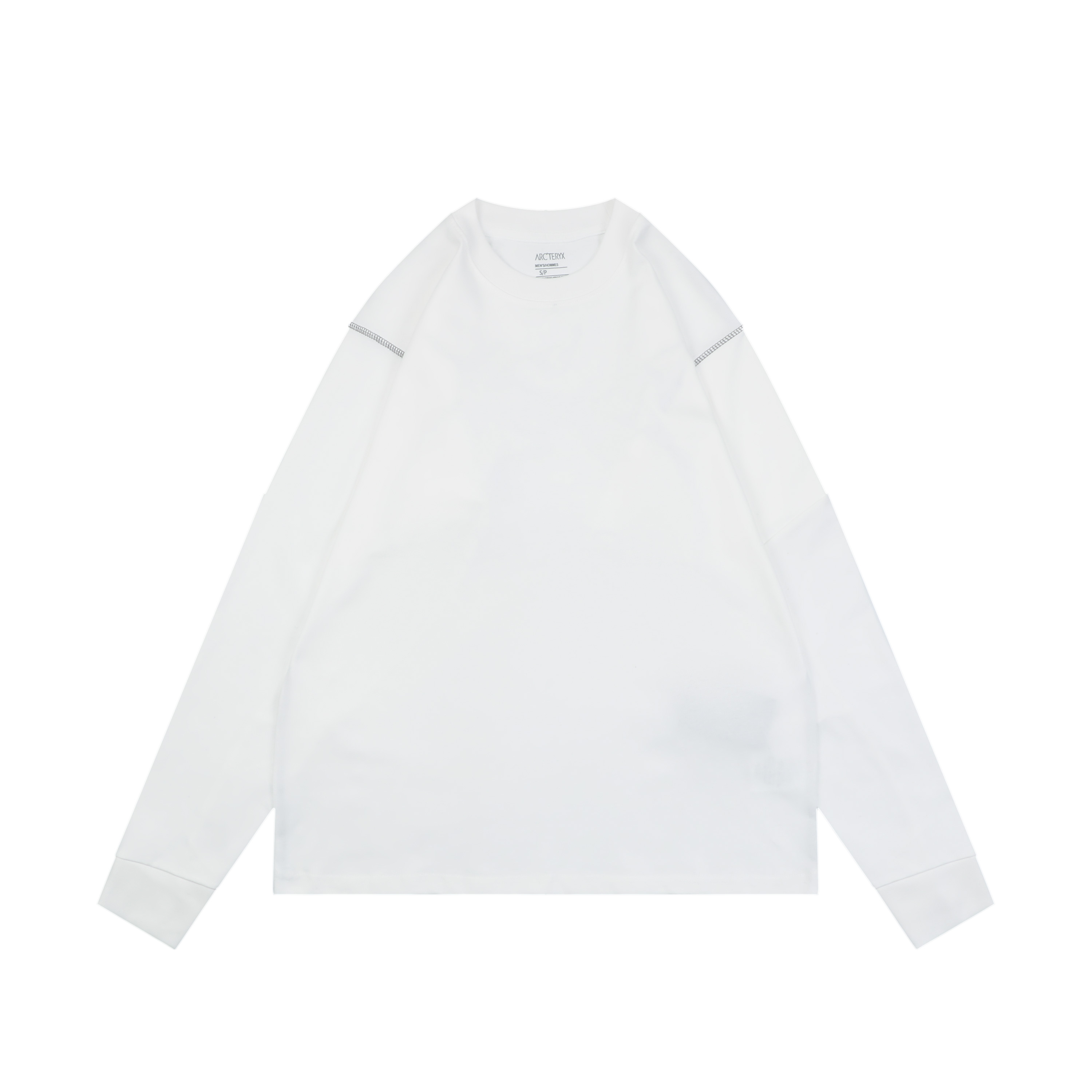 コントラストステッチ 長袖Tシャツ ホワイト 詳細画像 1