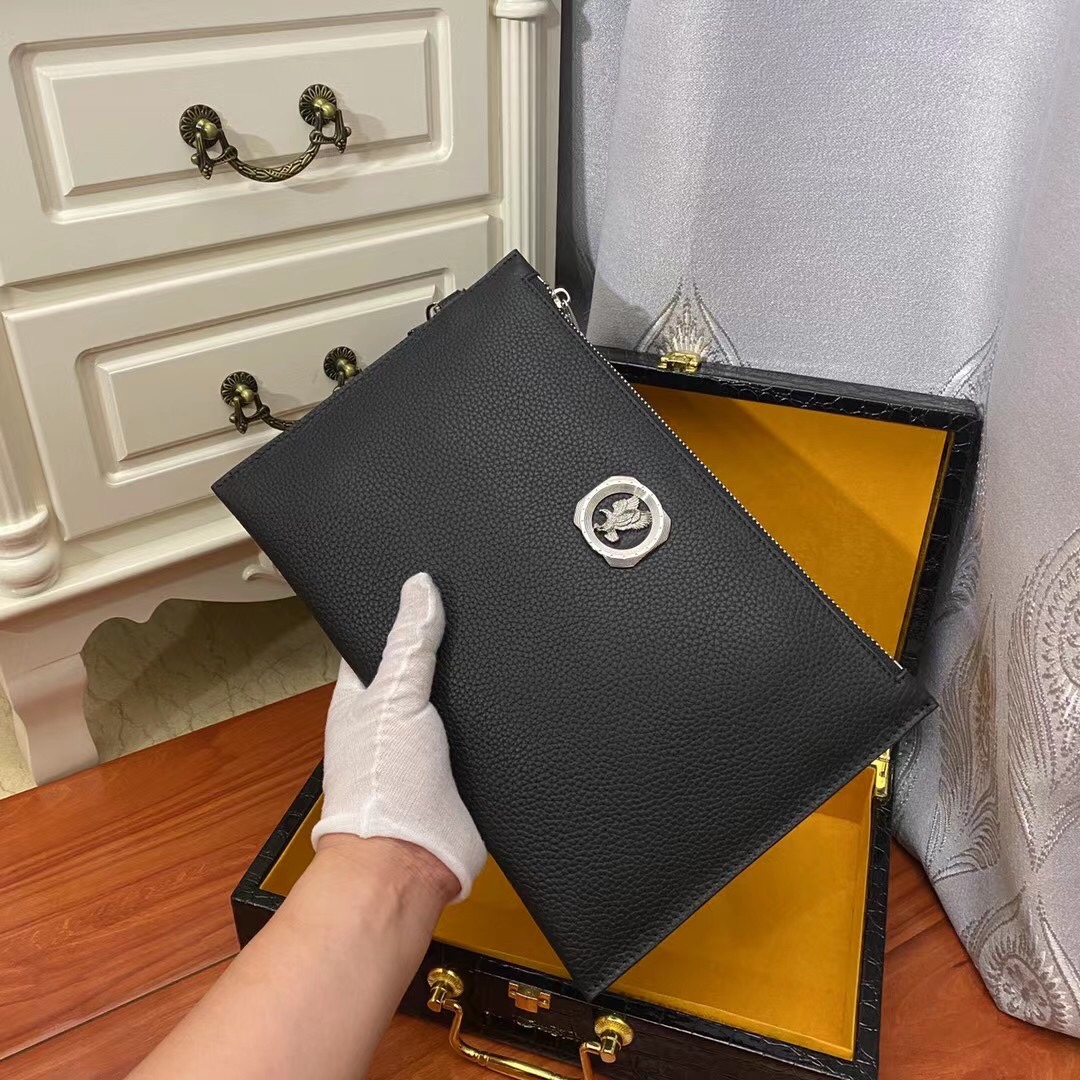 ステファノ リッチ スリム レザー クラッチバッグ シルバー金具 詳細画像 1
