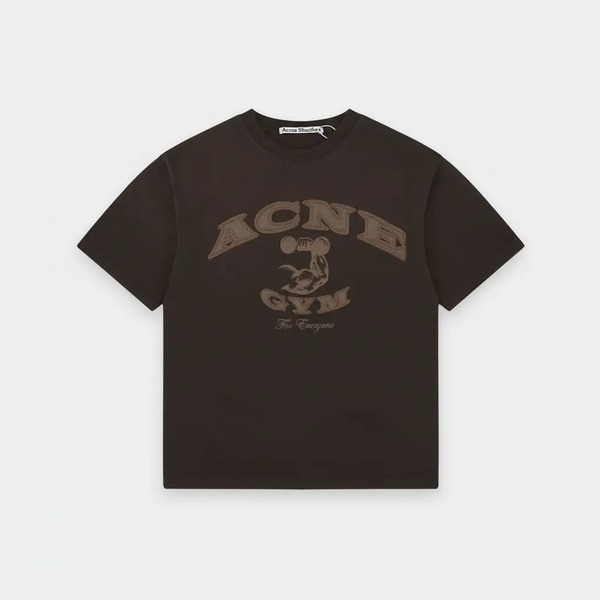 アクネ ストゥディオズ ヴィンテージ加工 ロゴTシャツ ダークブラウン