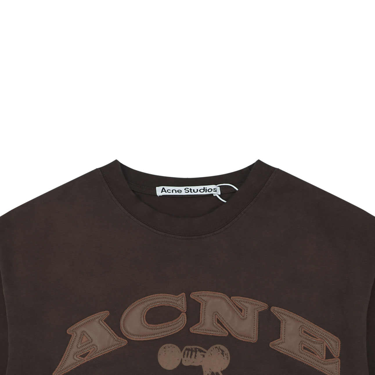 アクネ ストゥディオズ ヴィンテージ加工 ロゴTシャツ ダークブラウン 詳細画像 3