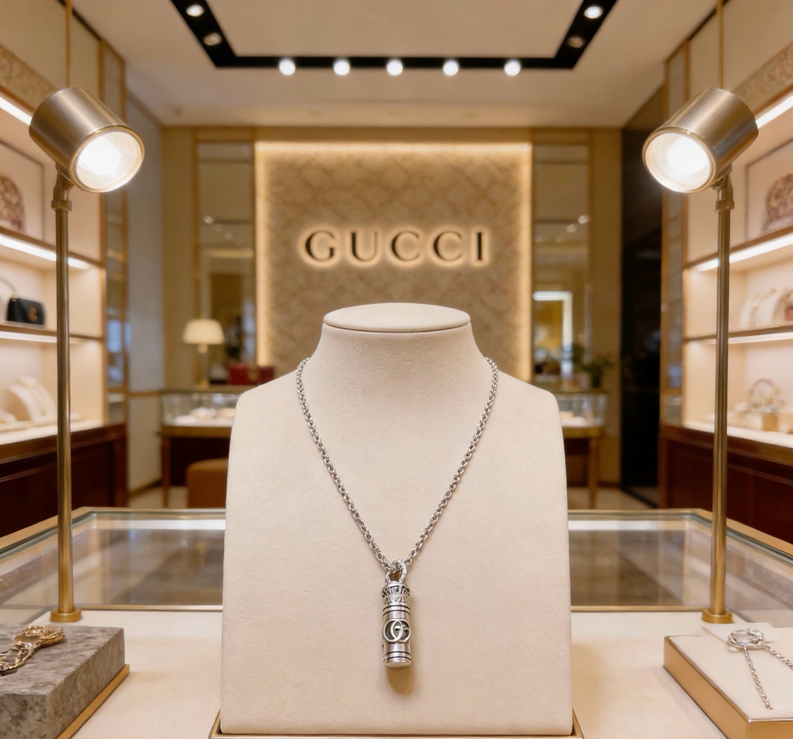 グッチ ダブルG シリンダーペンダント ネックレス シルバー 詳細画像 1