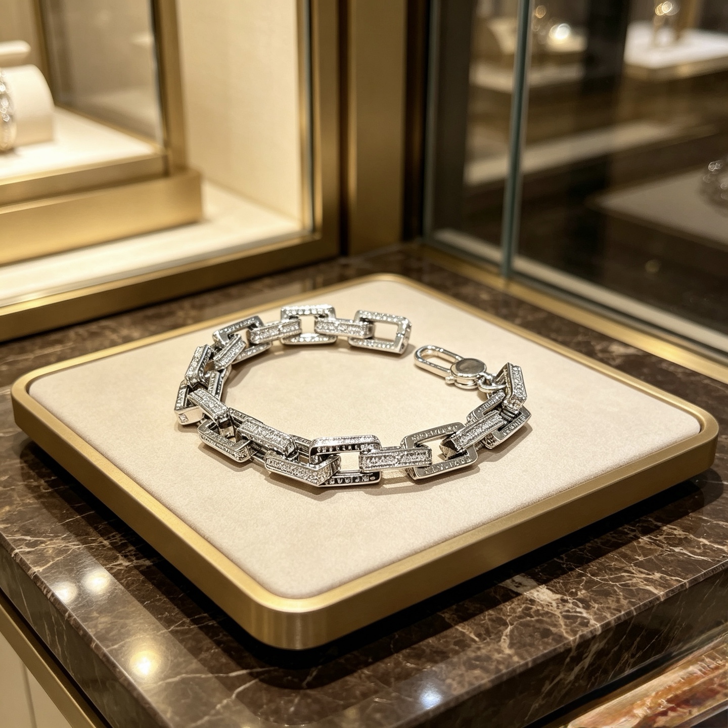 ブルガリ レクタンギュラーリンク チェーンブレスレット シルバー 詳細画像 1