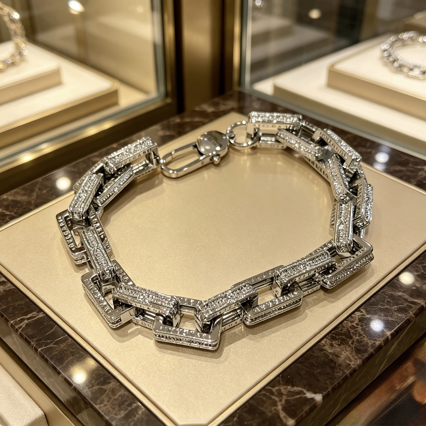 ブルガリ レクタンギュラーリンク チェーンブレスレット シルバー 詳細画像 2