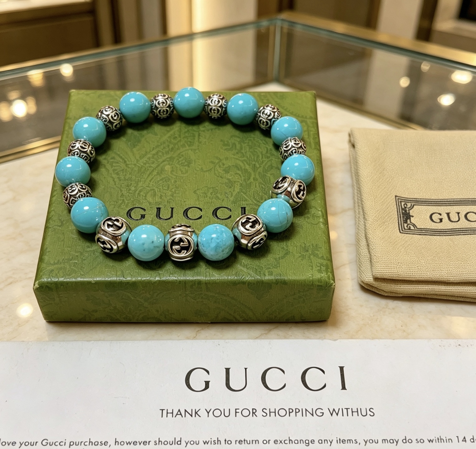 グッチ ダブルG ビーズブレスレット ターコイズ 詳細画像 1