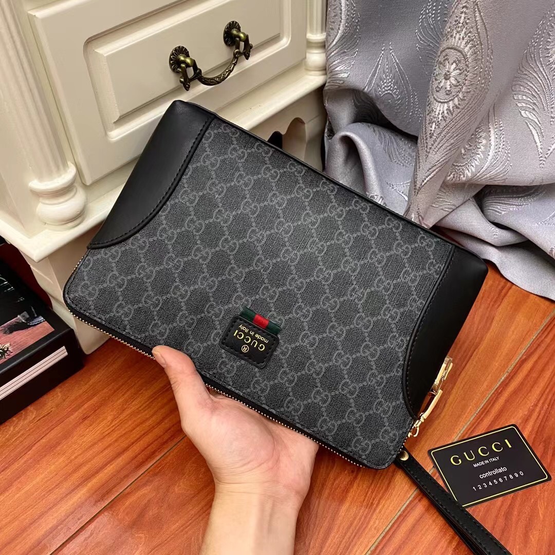 グッチ GGパターン レザートリム リストストラップ付き クラッチバッグ ブラック 詳細画像 3