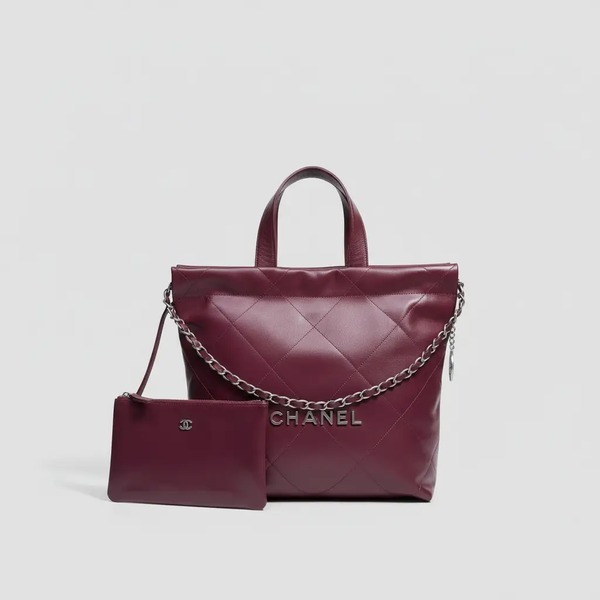 シャネル チェーンショルダー ショッピングバッグ スモール 35cm ワインレッド