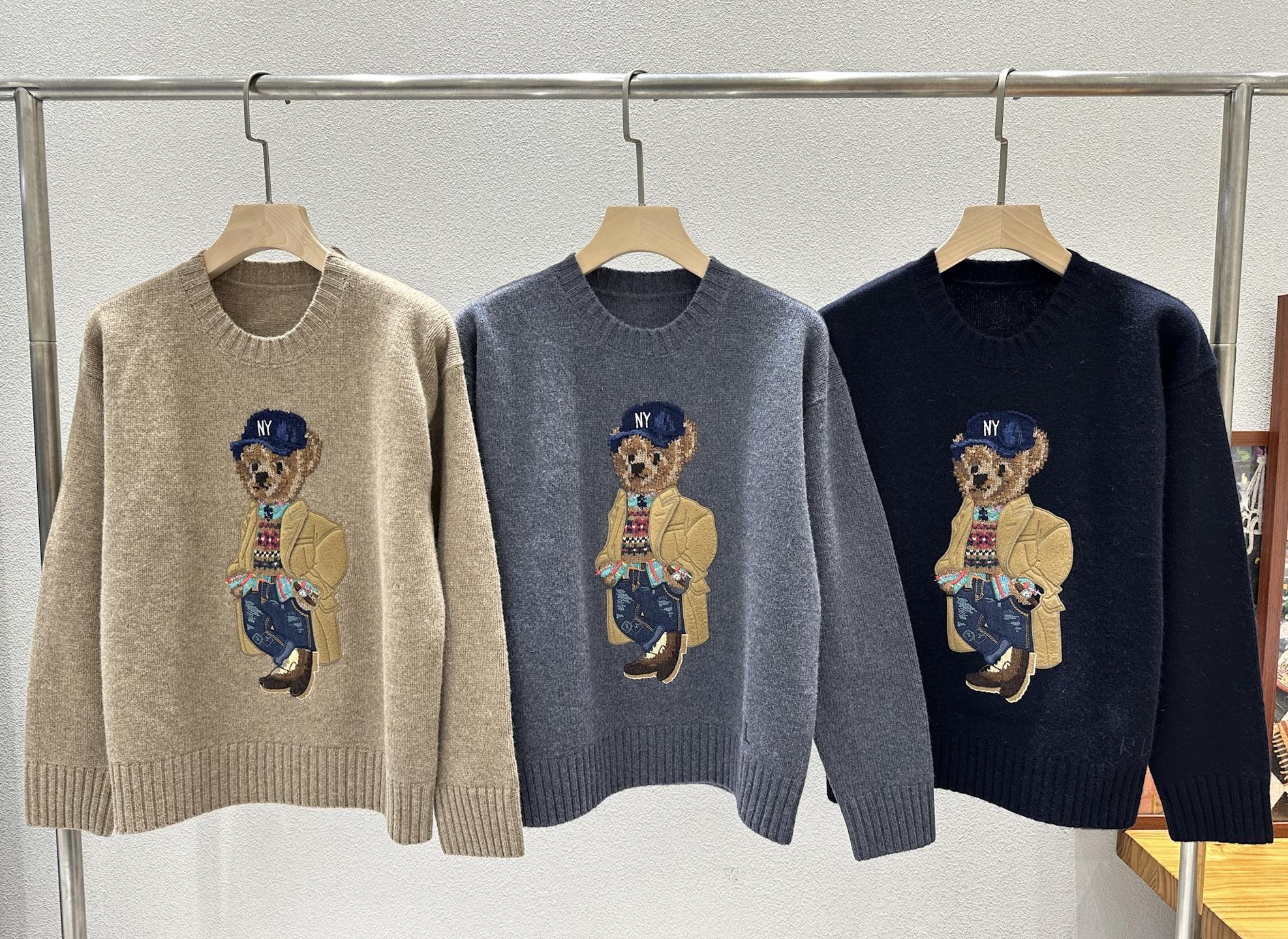 ラルフ ローレン ウール ベア刺繍 ブルゾンジャケット キャメル グレー ネイビー 詳細画像 1