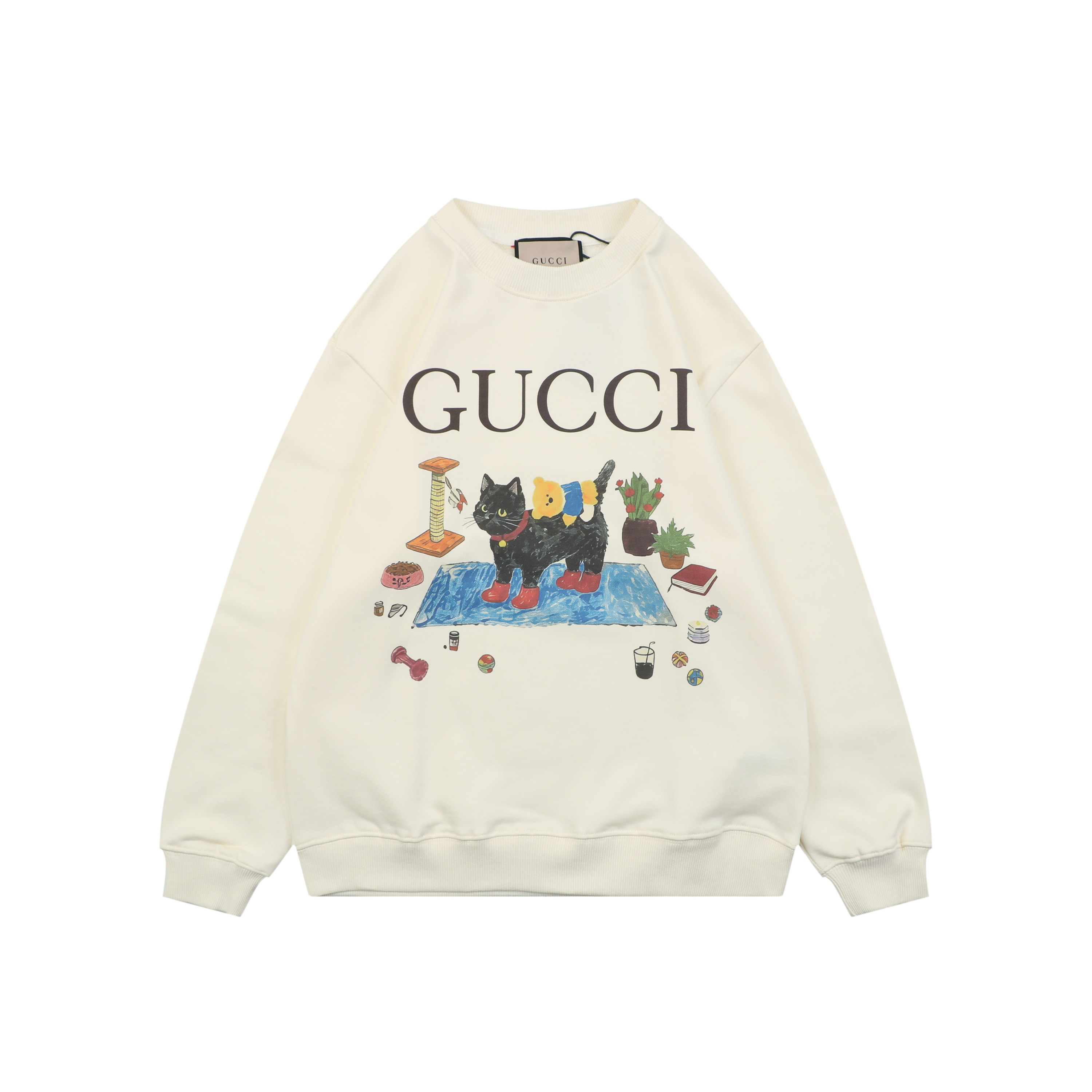 グッチ ブラックキャット レッドブーツ プリント クルーネック スウェット 詳細画像 1