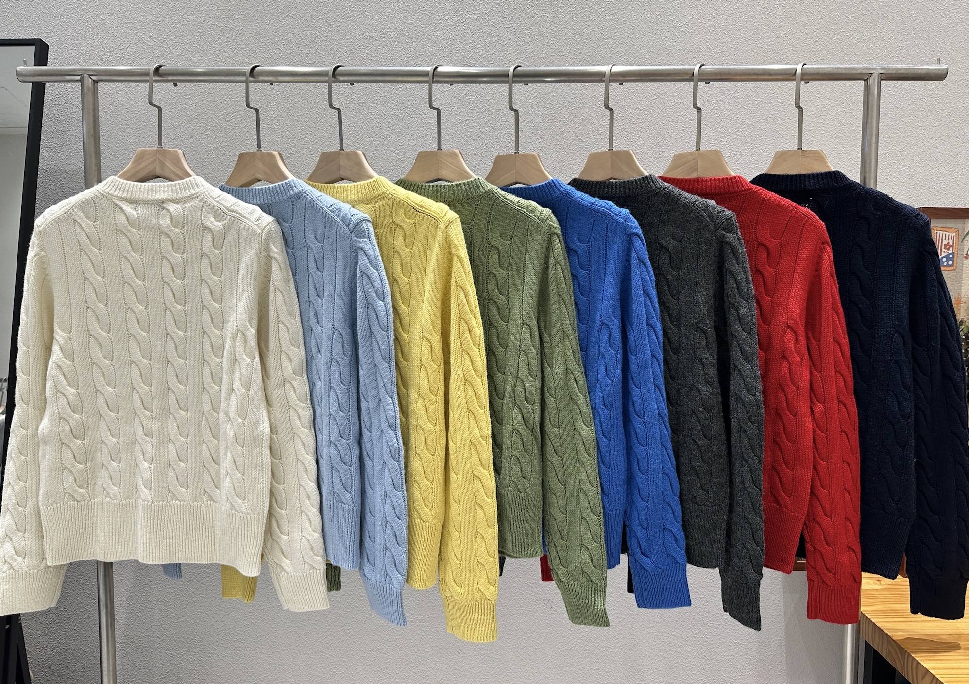 ポロ ラルフ ローレン ポニー刺繍 ウール ツイストケーブル カーディガン ホワイト スカイブルー イエロー グリーン ロイヤルブルー グレー レッド ネイビー 詳細画像 2