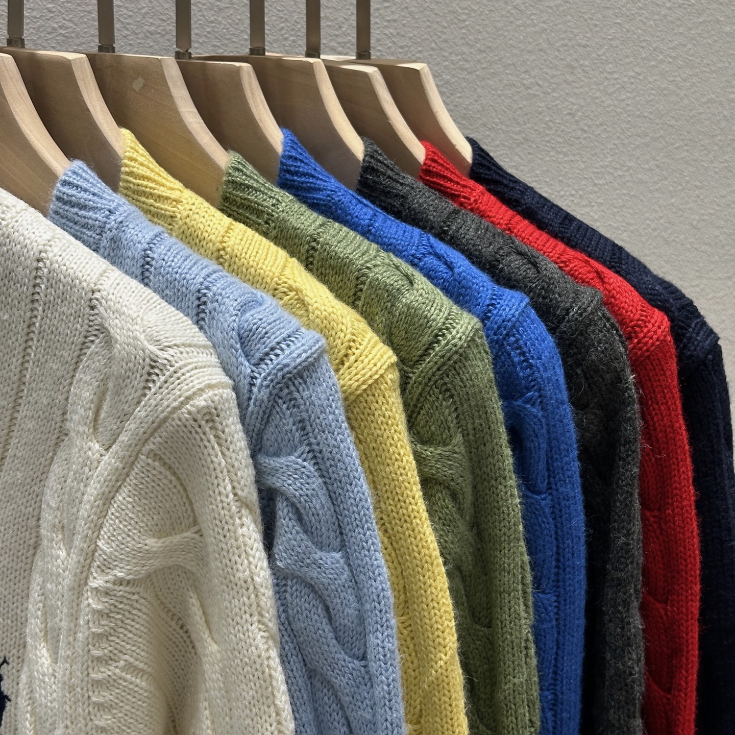 ポロ ラルフ ローレン ポニー刺繍 ウール ツイストケーブル カーディガン ホワイト スカイブルー イエロー グリーン ロイヤルブルー グレー レッド ネイビー 詳細画像 3