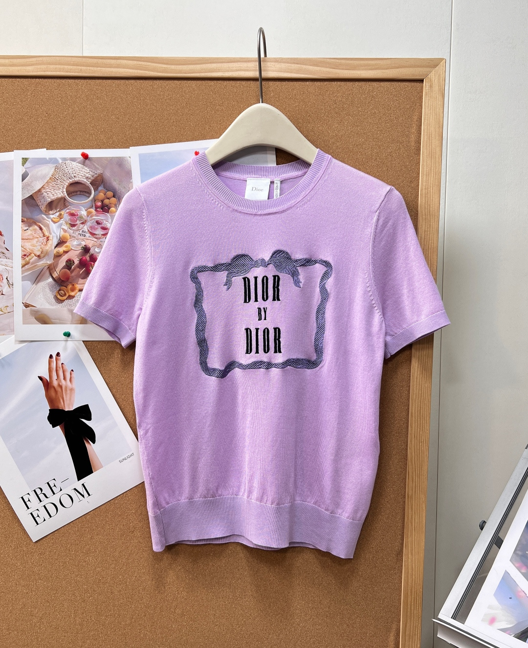 ディオール リボン刺繍 半袖ニット タロパープル ミルクティーベージュ 詳細画像 1