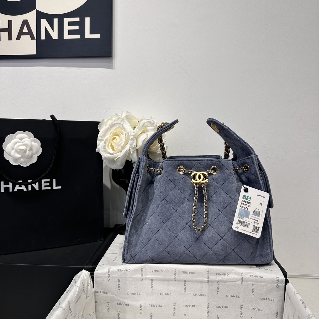 シャネル 25C ホーボー アンダーアームバッグ スエードカーフスキン ブルー 詳細画像 1