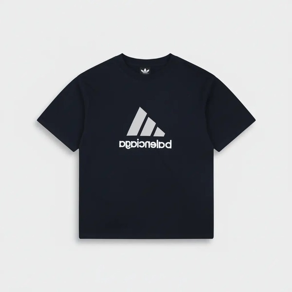バレンシアガ リバーシブル ロゴ刺繍 半袖Tシャツ ネイビー