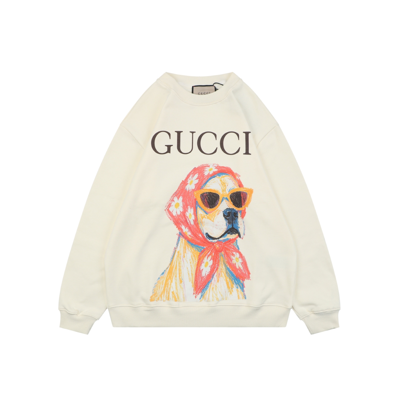グッチ ヘッドスカーフ サングラス ドッグプリント クルーネック スウェット クリーム 詳細画像 1