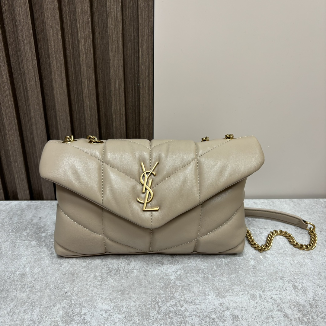 サンローラン ミニ ダブルチェーン キルティング ラムスキン ショルダーバッグ ミルクティー ゴールド金具 759337 詳細画像 1