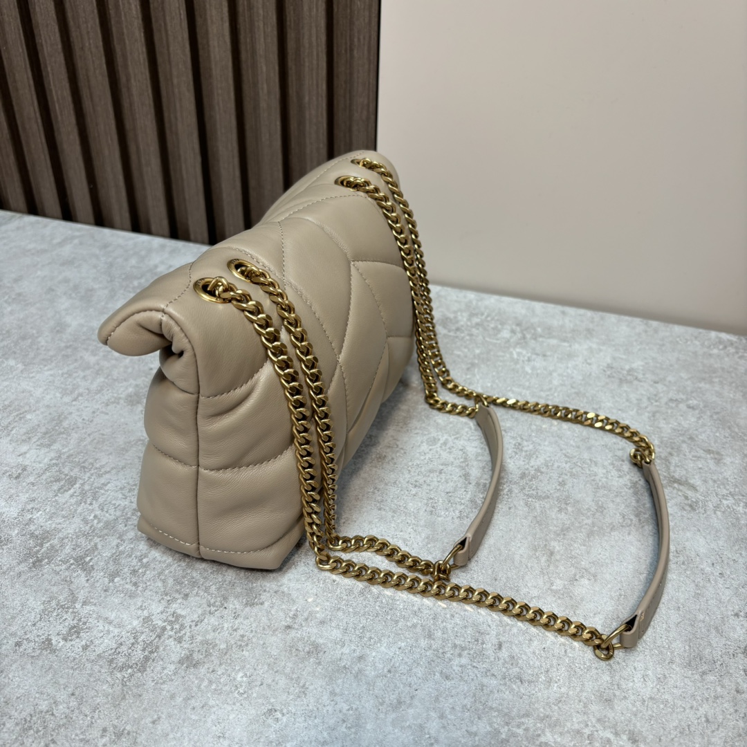 サンローラン ミニ ダブルチェーン キルティング ラムスキン ショルダーバッグ ミルクティー ゴールド金具 759337 詳細画像 3