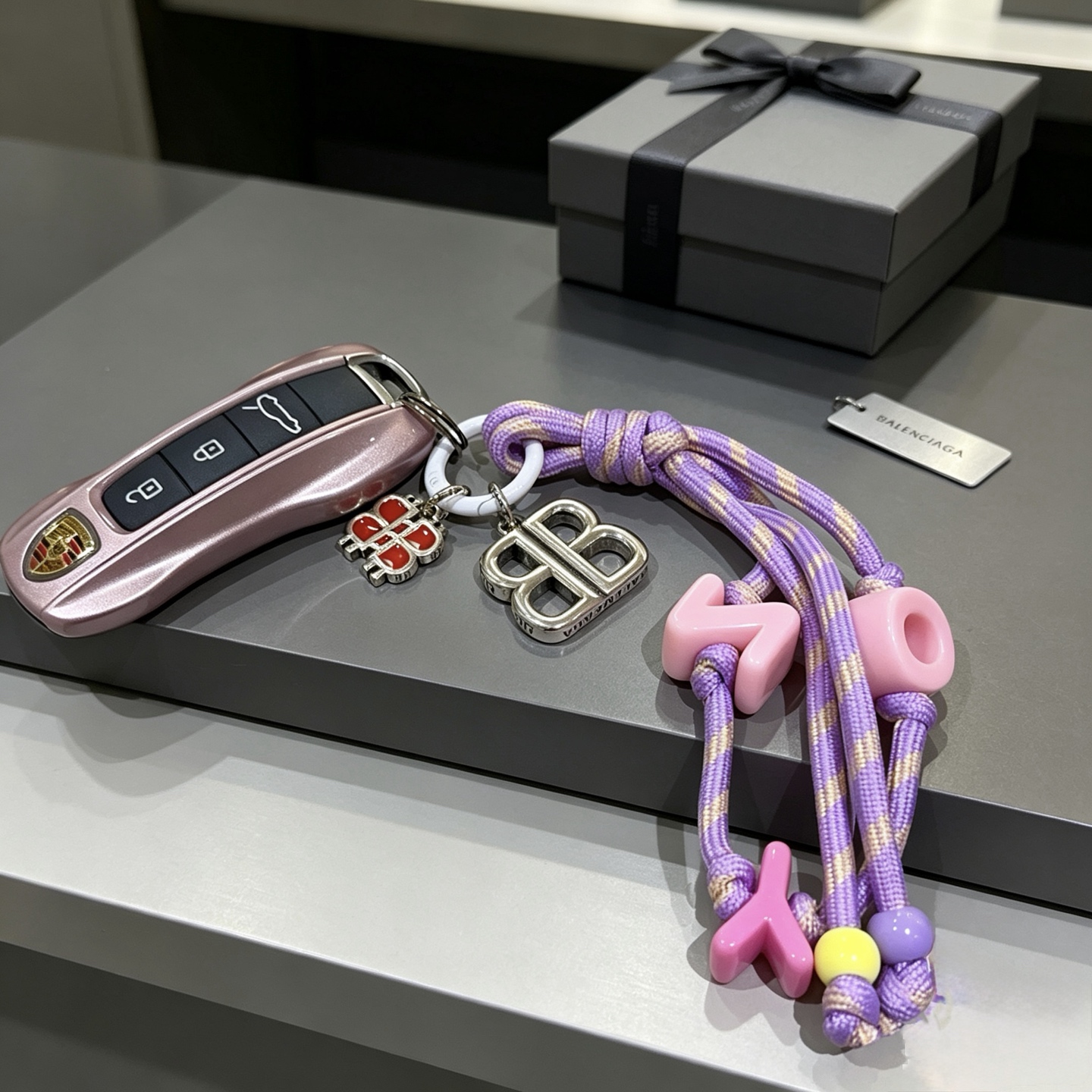 バレンシアガ BBロゴ ロープ バッグチャーム キーリング パープル 詳細画像 1