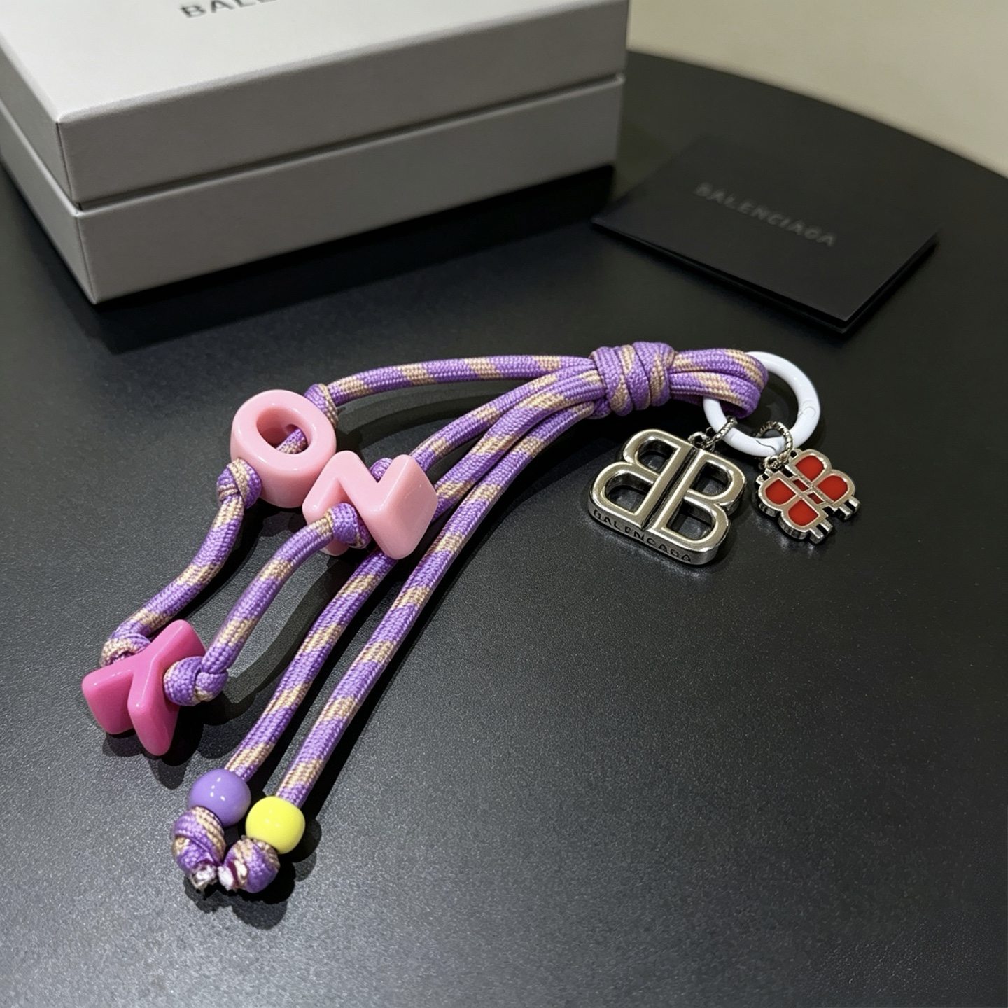 バレンシアガ BBロゴ ロープ バッグチャーム キーリング パープル 詳細画像 2